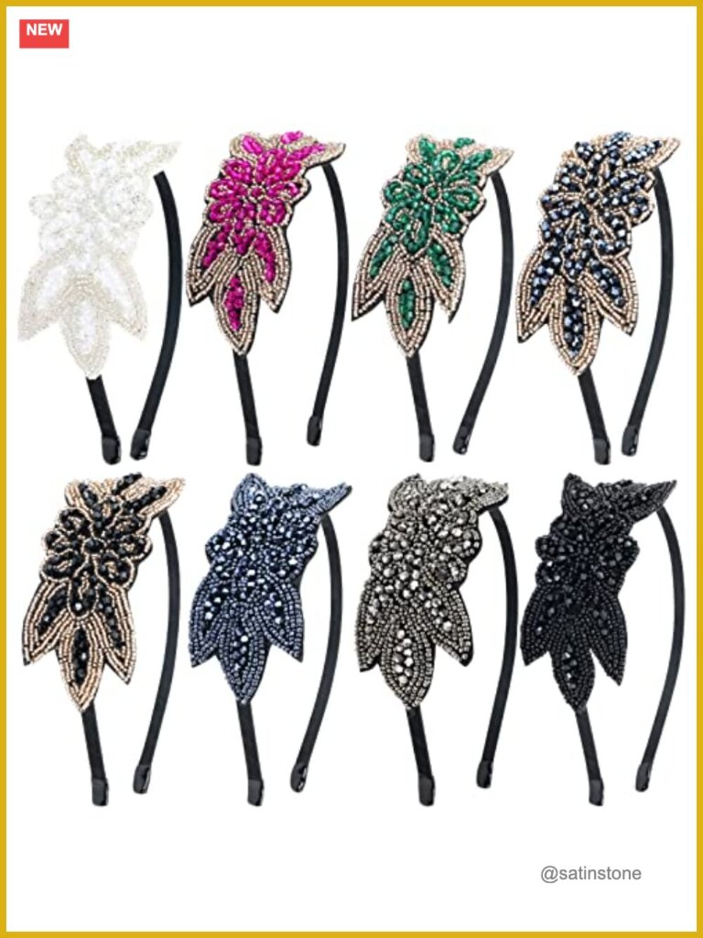 8 Pack Beaded Flower Headbands Crystal Rhinestone Elastic Hair Hoops